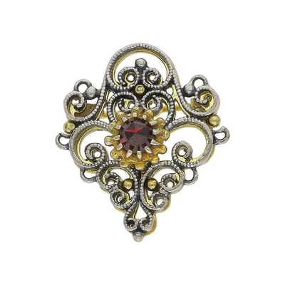 Brosche 835/000 Silber geschwärzt & vergoldet mit Granat getragen Handarbeit 253 - Bild 1 von 3