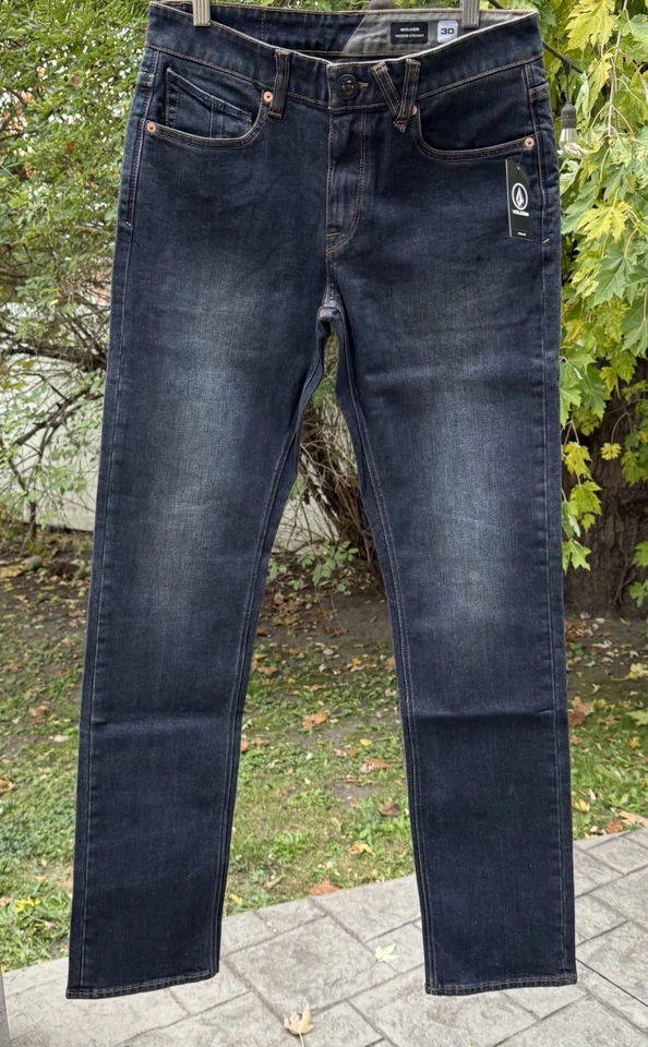 Volcom Men’s Solver Modern Straight Dark Blue Denim Jeans 30x34 Well Made NWT - Image 1 of 4