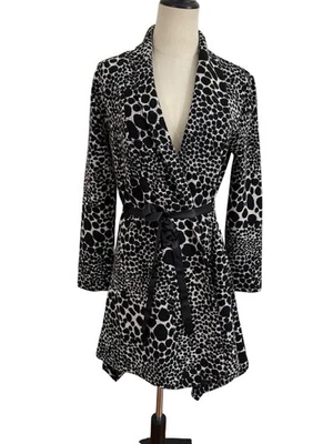 Vtg 90s Anes A Black White Animal Print Sweater Jacket Belted Sz S Metallic Y2K  - Image 1 of 4