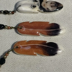 Handmade Feather Earrings Set – Beaded Dangle Art Print Jewelry - Picture 1 of 4