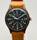 Timex MK1 Uhr Herren 39 mm schwarzes Zifferblatt braunes Gehäuse orange Band KAPUTTE HINTERBELEUCHTUNG