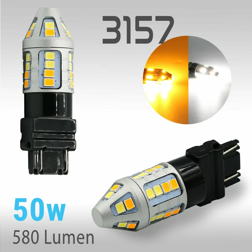 Bombilla LED de señal de giro ámbar blanco retroceso 3157 tipo 1 de alta potencia Foto 1 de 4