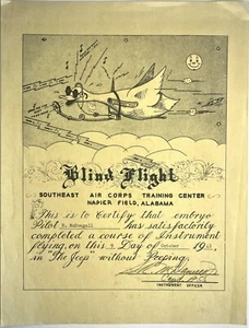 Certificado de Entrenamiento de Vuelo Ciego Segunda Guerra Mundial, Cuerpo Aéreo del Sureste, Napier Field (G) - Imagen 1 de 1