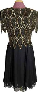 Laurence Kazar Cocktail Evening Silk Dress Beaded Black Size PM - Picture 1 of 5