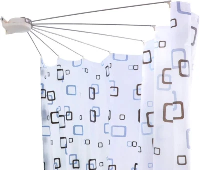 Foldable Shower Curtain Rod Rail Hanger Corner Fan-Shaped Stainless Steel Wall M - Image 1 of 4