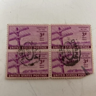 Scott 924 3c 1944 Centenary of the Telegraph US Block Of 4 Canceled Omaha - Image 1 of 3