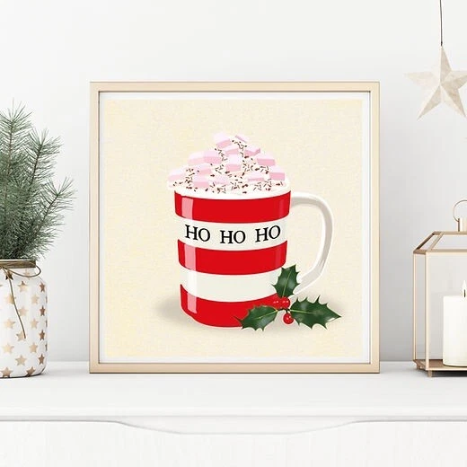 CORNISHWARE/T. G. GREEN Cornishware Inspired 30cm X 30cm Print - Ho Ho Ho