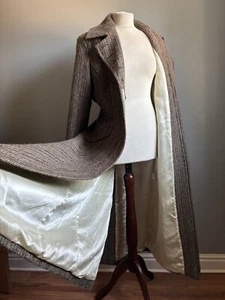 PAUL COSTELLOE LONG TWEED COAT 16 14 wool maxi full length military elegant - Picture 1 of 24