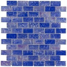 Classic Mini Brick Blue Frosted Glossy Glass Backsplash Mosaic Tile MTO0087