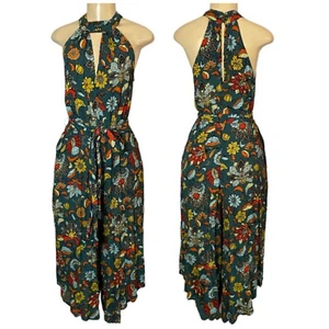 Anthropologie Geneva Halter Wide-Leg Jumpsuit Small Teal Green Floral Paisley - Picture 1 of 9