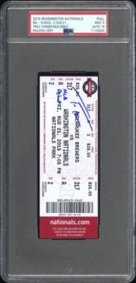 Trea Turner Signed MLB DEBUT Full Ticket PSA 9 Auto 10 8/21/2015 Inscribed - Image 1 of 2