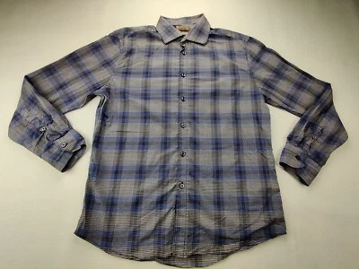 Blue Pronto Uomo Slim Fit Mens Large Grey/Blue Plaid Long Sleeve Button Up Shirt - Image 1 of 4