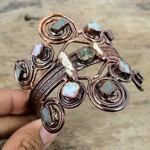 Brazalete ajustable electroformado joyería áspera de cobre regalo para el amor Larimar - Imagen 1 de 6
