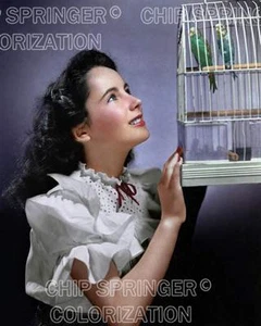 ELIZABETH TAYLOR (JOVEN) CON PERIQUITOS HERMOSA FOTO A COLOR POR CHIP SPRINGER - Imagen 1 de 1