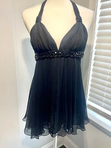 NOS Express 100% Silk Beaded Babydoll Backless Halter Y2k Goth Witchy Romantic S - Picture 1 of 8