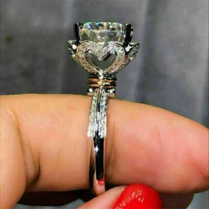 3Ct Round Cut Simulated Diamond Heart Engagement Ring 14K White Gold Finish - Picture 1 of 8