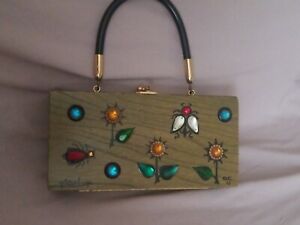 Vintage 1967 Enid Collins Of Texas Wooden Box Purse Jeweled Glitterbugs Handbag