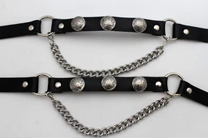 Hombre Bota Cadena Plateada Cuero Sintético 2 Correas Pulsera Nativo Americano Motocicleta - Imagen 1 de 12