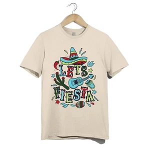 Let's Fiesta Sombrero Guitar Cactus Unisex T-Shirt | Fun Mexican Party Tee - Picture 1 of 20