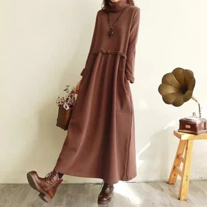 Women Turtleneck Long Sleeve Sweatshirt Maxi Dress Casual Loose Solid Jumpers - Imagen 1 de 9