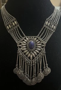 Collar con flecos vintage boho babero moneda pieza distintiva estilo afgano Kuchi - Imagen 1 de 5
