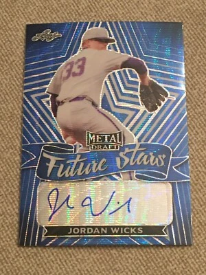JORDAN WICKS 2021 Leaf Metal Future Stars Blue Wave AUTOGRAPH #7/20 Chicago CUBS - Image 1 of 2