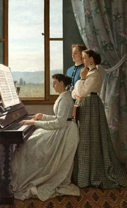 Dream-art Oil painting portraits music lesson teacher playing piano & listeners - Picture 1 of 1