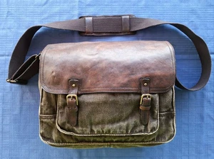 Nash Canvas & italienisches Leder Messenger Bag Umhängetasche Tasche Herren Aktentasche - Bild 1 von 6