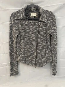 Chaqueta Moto Saturday Sunday Anthropologie Talla XS Tejida Negra Blanca Tweed - Imagen 1 de 8