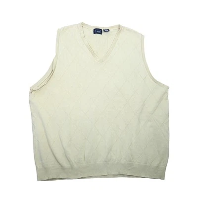 复古 90 年代 Haggar 淡黄色钻石棉质毛衣背心男式 XL — 第 1/4 张图片