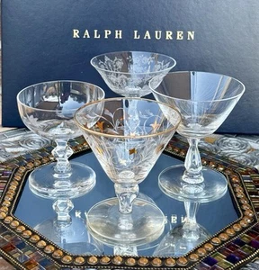 Vintage Champagner Cocktail geätzte Gläser nicht übereinstimmend Mid Century Bargeschirr Set 4 - Bild 1 von 9