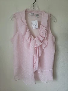 Karen Hart Pink Sleeveless Top Blouse XL Sheer Ruffles Textured Fairy Coquette - Picture 1 of 11