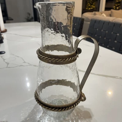 RF Home Fashion Rustic Wrought Metal And Clear Glass Pitcher Vase Hand Crafted - Image 1 of 4