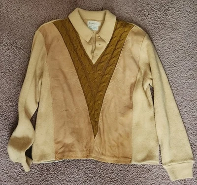 Мужской винтажный SPORTSWEAR петля воротник замши лиф свитер большой L - Изображение 1 из 3