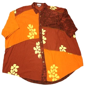 B.O.P. Patchwork Hawaiian Shirt Floral Print Short Sleeve Button Front Orange 4X - Picture 1 of 21