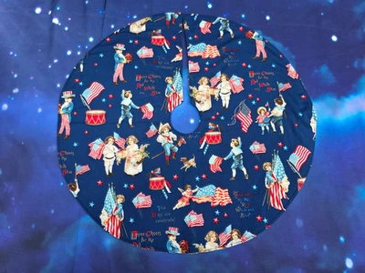 Handmade Mini 19" Christmas tree skirt Patriotic American Flags USA July 4th - Image 1 of 4