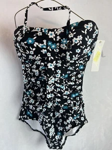 New Anne Cole Swimsuit Bathing Suit 1 Piece Sz 6 Bandeau Floral Black MSRP $98 - Picture 1 of 4