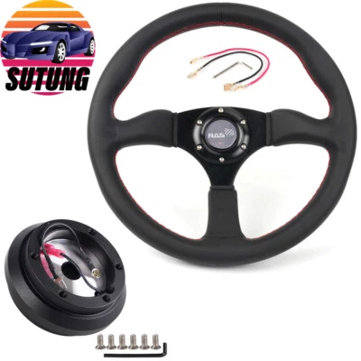 Genuine Leather Steering Wheel+Black Hub Adapter 190H For Civic 1986-1991 CRX EF Foto 1 de 4