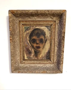 Vintage Charles E. Barnes Painting Portrait Child Creepy Boy Haunted Possessed - Picture 1 of 17