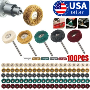 100pc Metal Polishing Buffing Abrasive Wheel Burr Kit Rotary Tool Set For Dremel - Picture 1 of 11