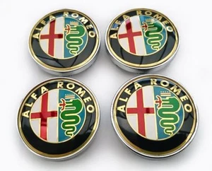 4 Tappi Coprimozzo ALFA ROMEO Gold Giulietta 159 146 147 Brera Fregi CERCHI 60mm - Picture 1 of 4