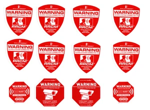 6 RRCM Alarm Decals 4 CCTV & 2 Auto Decal See Store Security Signs & Decals CCTV - Picture 1 of 6