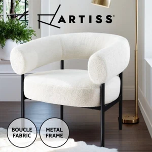Artiss Armchair Lounge Accent Chair Tub Sofa Curved Armrest Boucle Sherpa White - Picture 1 of 5