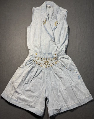 Mono Rio Inc Vintage Años 80 Mediano Azul Jean Joyas Tachonado Mameluco Nuevo de Lote Antiguo Foto 1 de 4