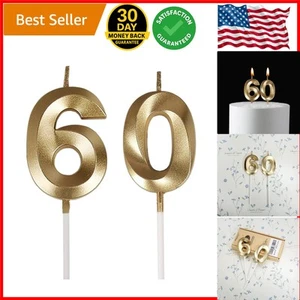 Elegant Gold Number 60 Birthday Candles - Set of 2 for Festive Celebrations - Picture 1 of 11