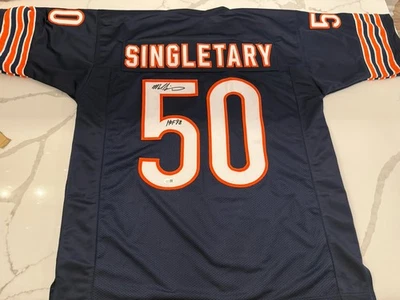Camiseta deportiva firmada por Mike Singletary autografiada HOF 98 estilo profesional certificado de autenticidad JSA Bears Foto 1 de 3