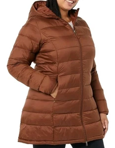 AMAZON ESSENTIALS Dark Toffee leichter wasserabweisender gefütterter Mantel mit Kapuze - Bild 1 von 8