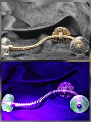 Vintage Brass Double Wall Hook w/ High Manganese Glass Knobs UV Reactive(365/95) - Image 1 of 4