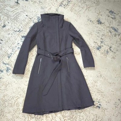 Abrigo pesado BCBGeneration gris oscuro para mujer talla L cremallera completa mezcla de lana con cinturón gótico Foto 1 de 4