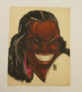 "Leo Politi Porträt einer Frau Aquarell & Gouache signiert & datiert 1935 16""x12"" - Bild 1 von 2